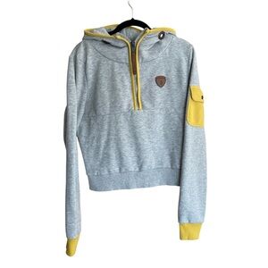 Wanakome Adrienne Gray Yellow Women's Hoodie Cropped Sweater No Drawstrings L